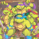 The four ninja turtles stand together as a group, ready to fight nearby enemies.